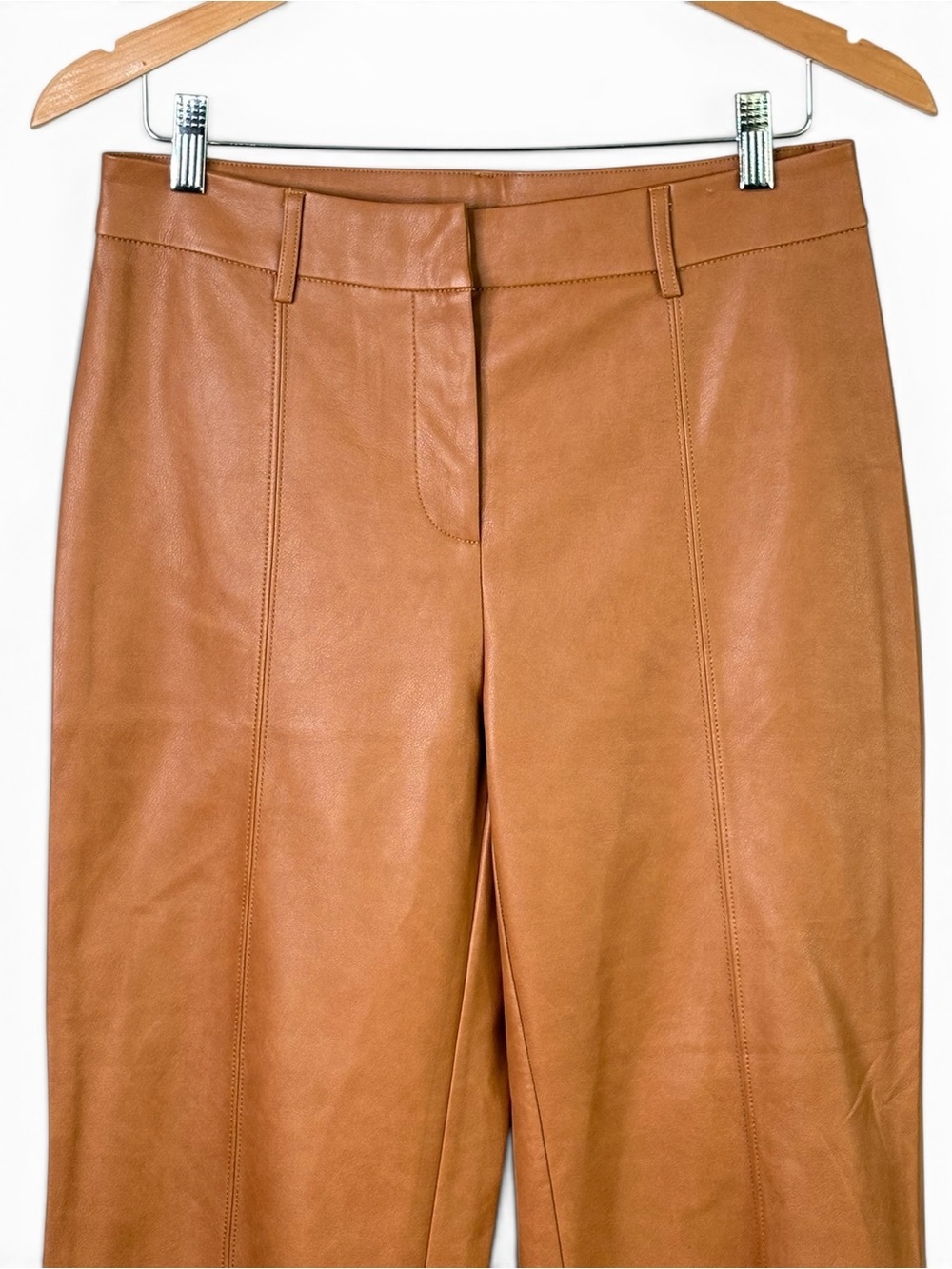 7 For All Mankind Faux Leather Wide Leg Cropped Pants Camel Size S *Read - Picture 3 of 12
